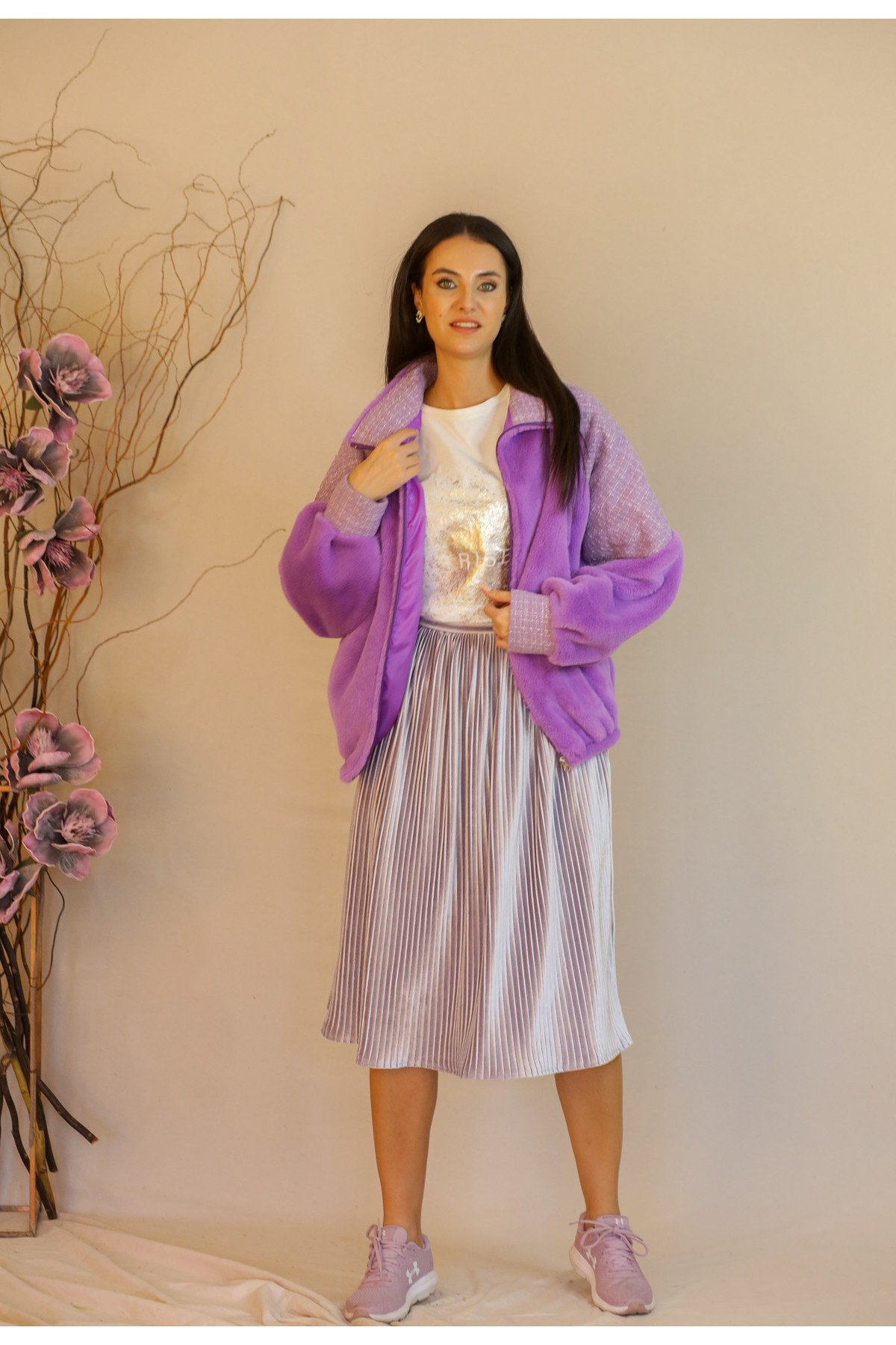 Gri Kadife Pilise Etek