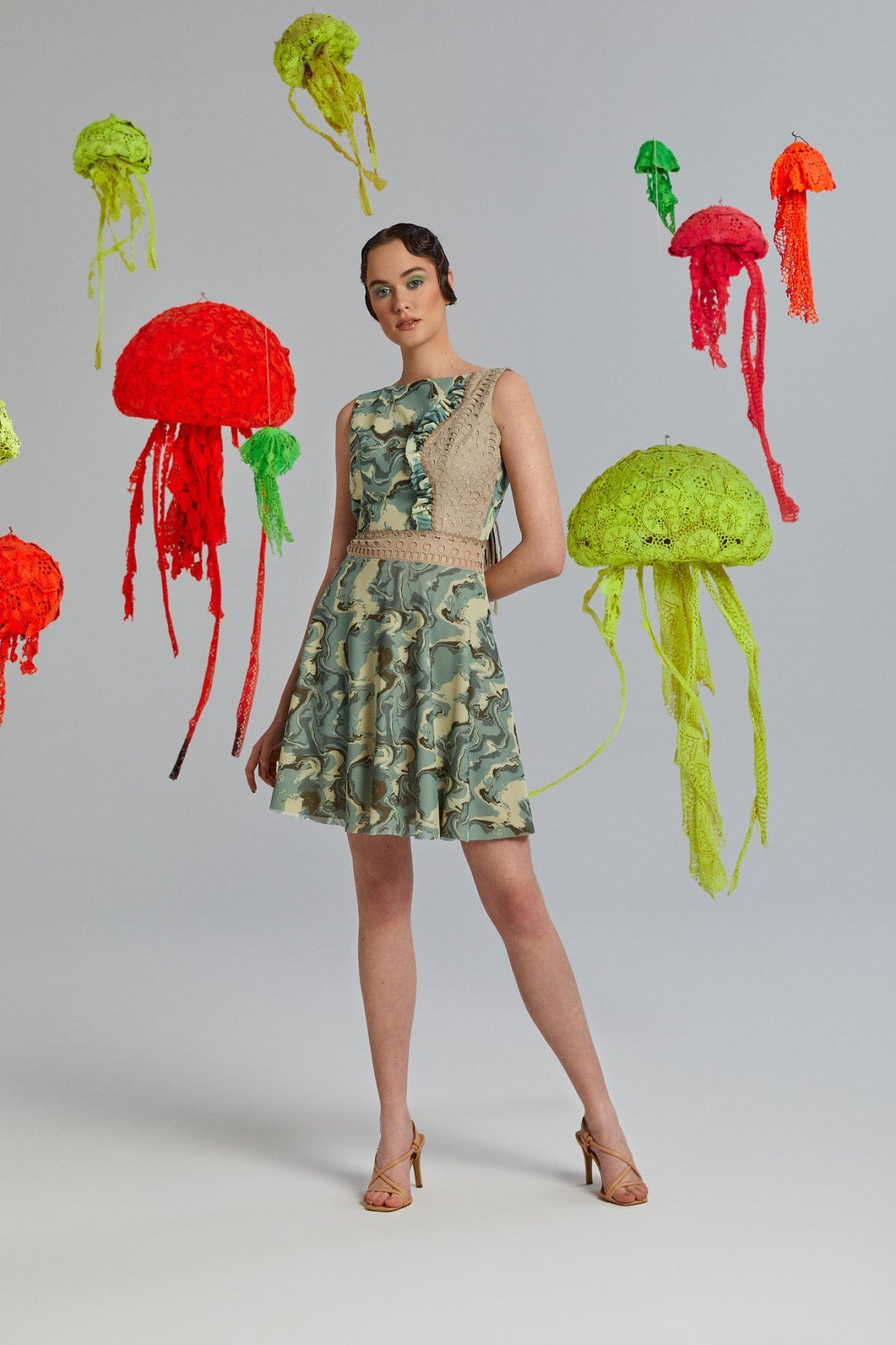 Cladocora, Fırfırlı, Kedime Detaylı, Asimetrik, Sırt Detaylı, Bel Dekolteli, Yazlık Elbise