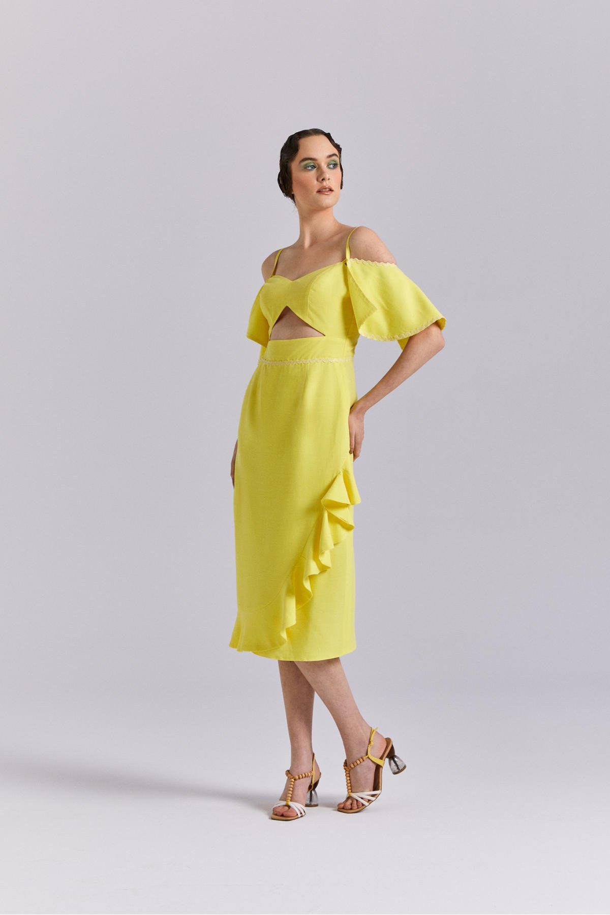 Sole, Yazlık Elbise, Keten Elbise, Volanlı, Düşük Kol, Spagetti Askılı, Yazlık Elbise