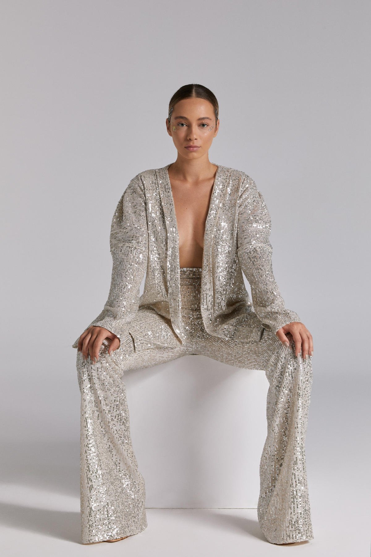 Splendid, Gümüş Payetli Kimono, İspanyol Paça Pantolon Takım